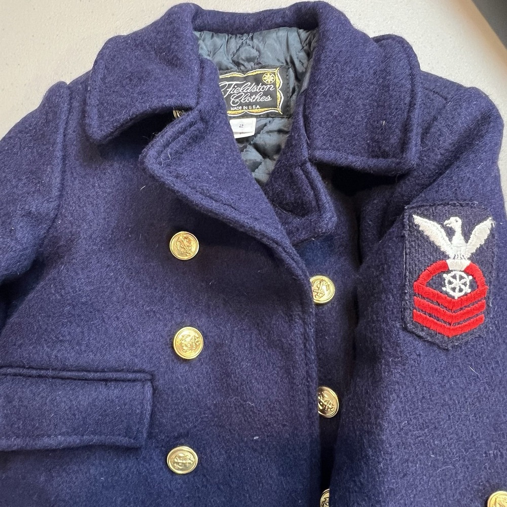 Vintage Child's Fieldston Clothes Navy Blue Wool Pea Coat Jacket Size 2